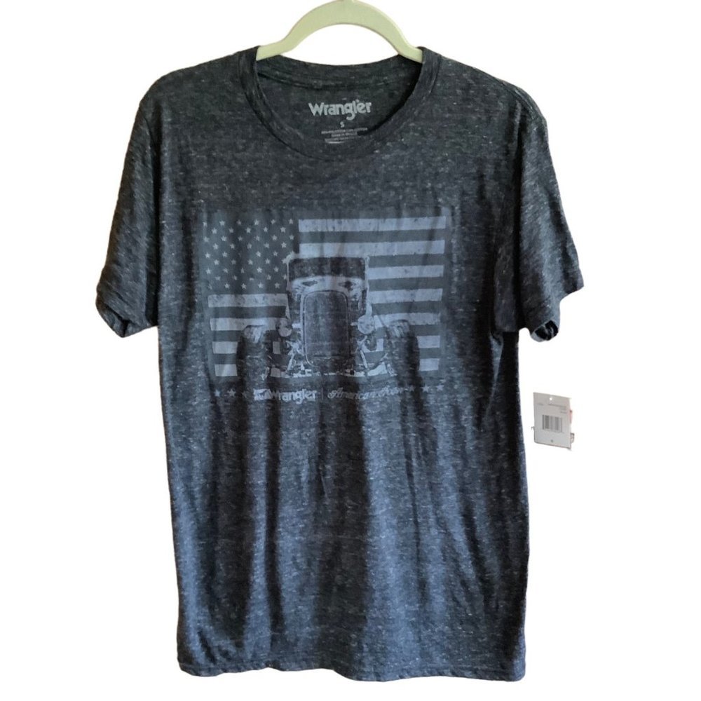 NWT Wrangler Men Sz Small Comfort‎ Fit Black American Flag Deuce Coupe Tee Shirt